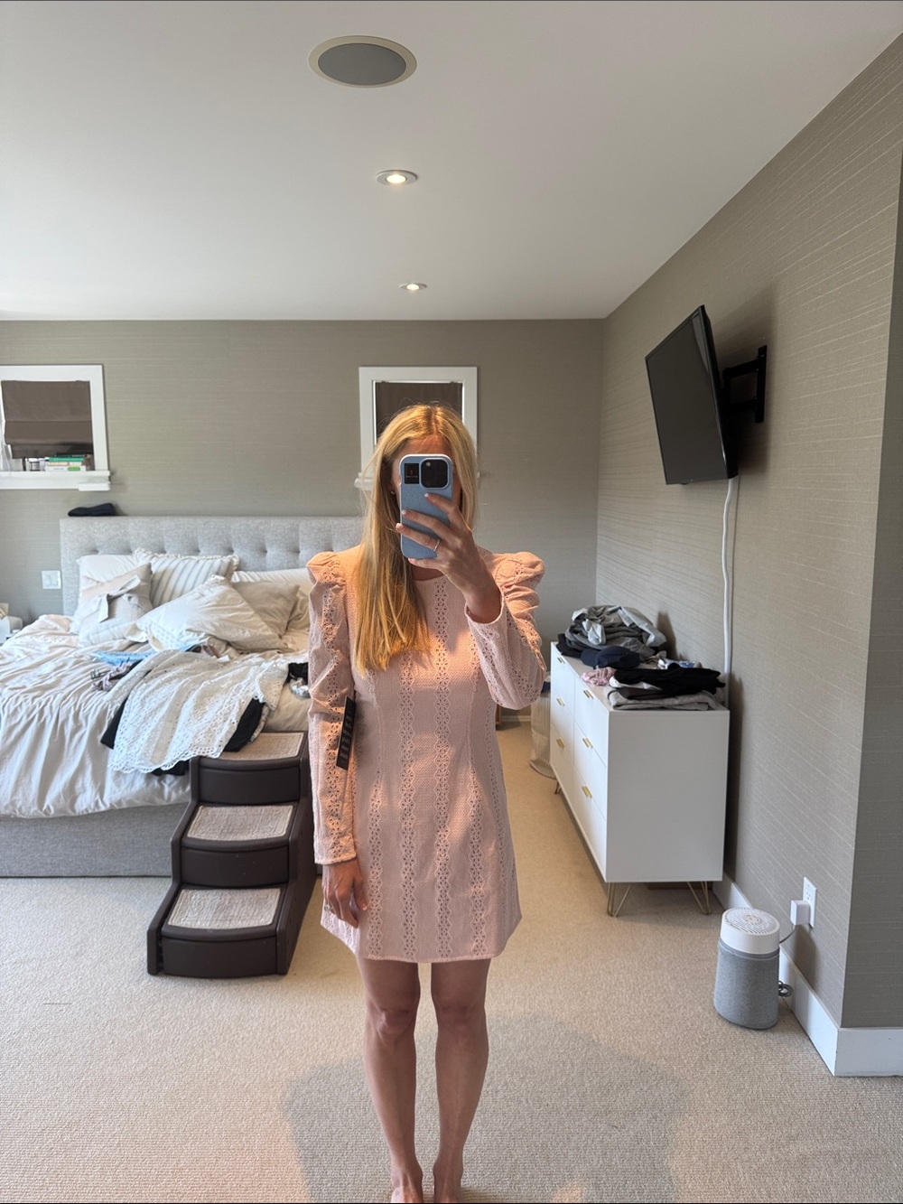 Tuckernuck Blush Pink Eyelet Puff Sleeve Mini Dress